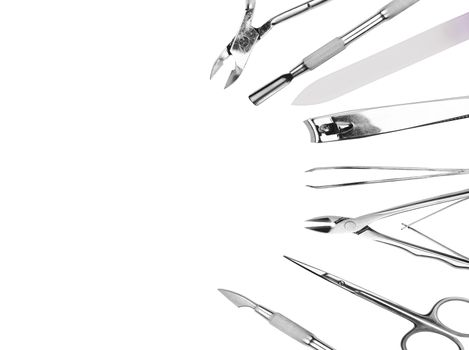 Tools of a manicure set on a white background