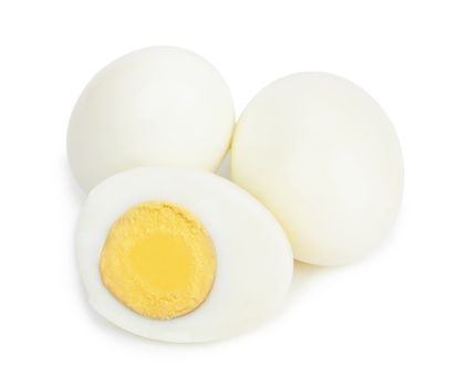 Shell boiled eggs isolated on white background