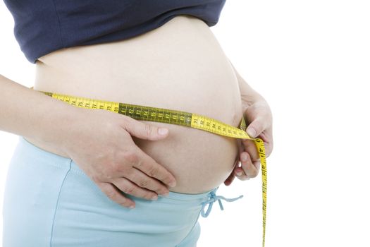 Closeup of pregnant woman at white background