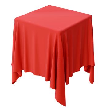 Red cloth on a square pedestal, isolated on white. 3d illustration