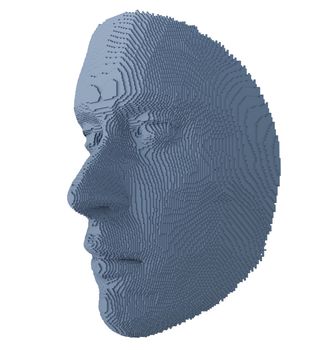 Abstract human face constructing from cubes on white background. Face ID or Artificial intelligence concept. 3D illustration