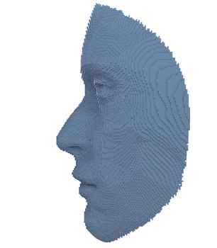 Abstract human face constructing from cubes on white background. Face ID or Artificial intelligence concept. 3D illustration