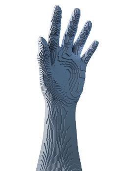 Abstract human arm constructing from cubes on white background. Concept 3d printing of internal organs. 3D illustration