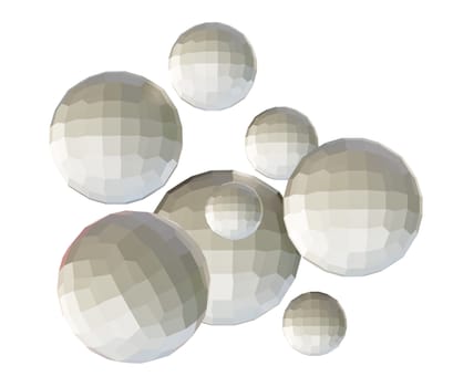 White spheres. 3D illustration. Abstract background with 3d geometric shapes