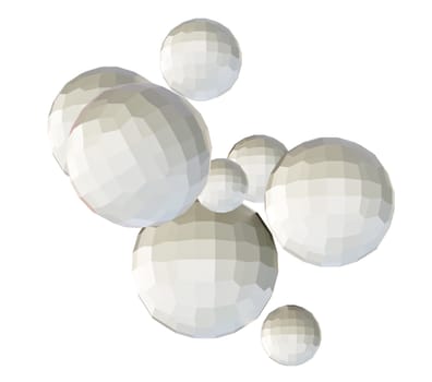 White spheres. 3D illustration. Abstract background with 3d geometric shapes