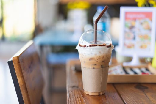 ice coffee on the table in the cafe