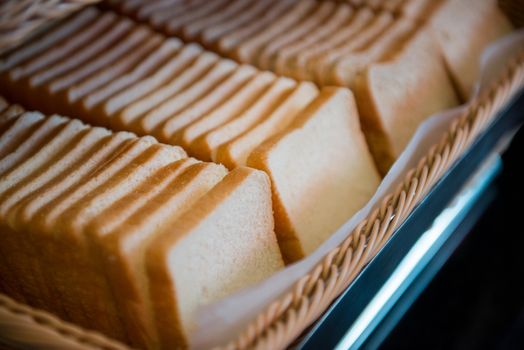 row of sliced bread in basket