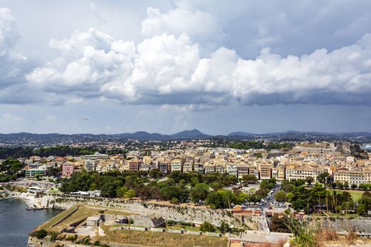 A picturesque view of the city of Corfu from the fortress of the Corfu town in Greece.