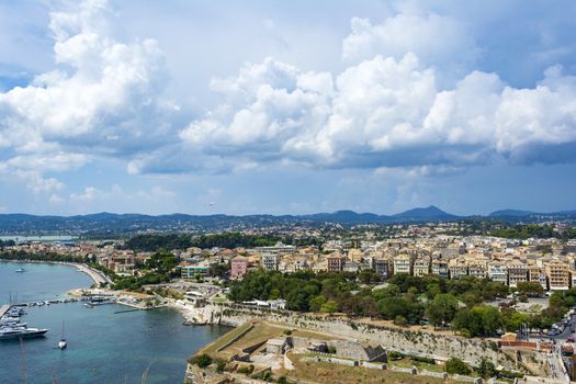 A picturesque view of the city of Corfu from the fortress of the Corfu town in Greece.