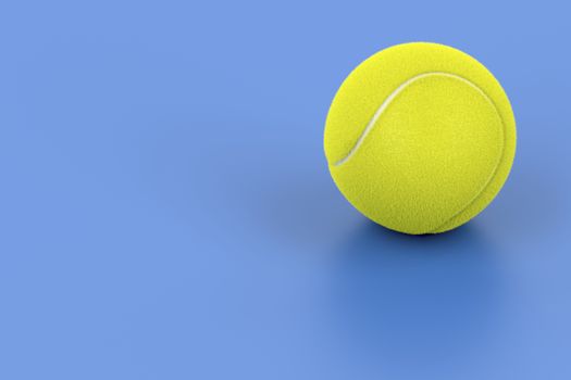 Tennis ball on blue court, 3D illustration
