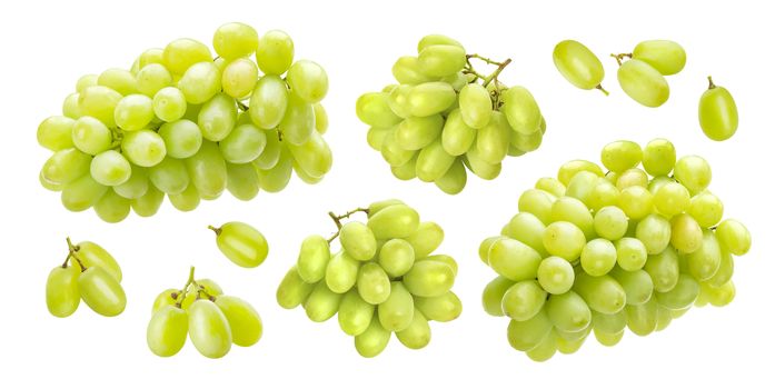 Green grape bunch isolated on white background with clipping path, collection