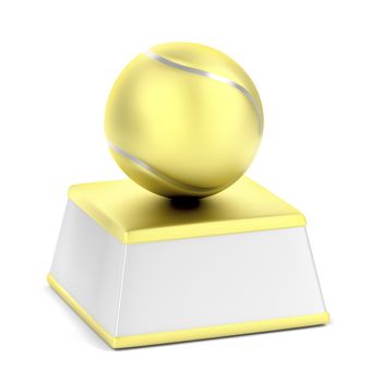 Golden trophy with tennis ball on white background 