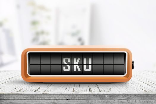 SKU sign and abbreviation for stock keeping unit in a bright room on a table