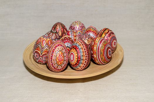 Easter eggs, the hand-painted with acrylic paints.