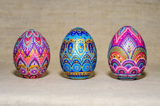 Easter eggs, the hand-painted with acrylic paints.