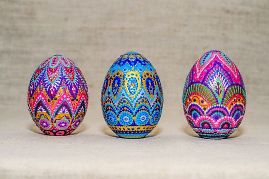 Easter eggs, the hand-painted with acrylic paints.