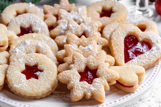Traditional Linzer Christmas cookies on a plate