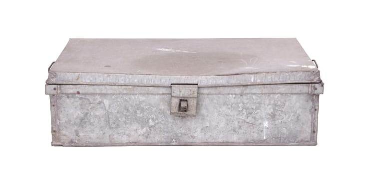 Old metal box isolated on white background - Used for shipping goods