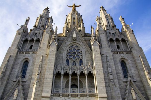 Bottom view of the Church of the Sacred Heart of Jesus, located on the top of Mount Tibidabo in Barcelona, Catalonia, Spain