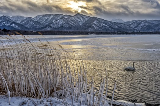 The landscape of the Lake Kussharo in Shiretoko of Hokkaido, Japan.