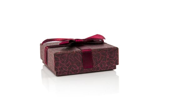 small box present red wrapped isolated on white background