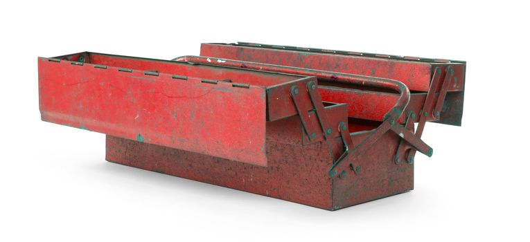 Old metal toolbox, isolated on a white background