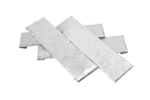 chewing gums wrapped in standard silver foil, isolated on white 