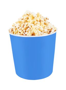 Full bucket of popcorn. Isolated on white 