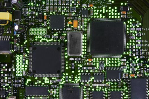 Detail of the front of a printed circuit board 