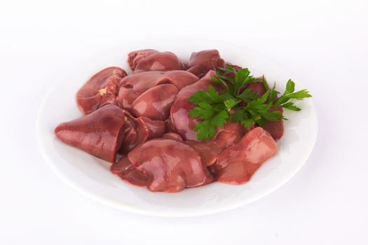 Fresh raw chicken liver on white