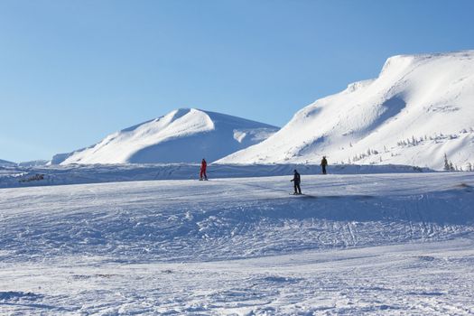 Skiers in a high mountains 