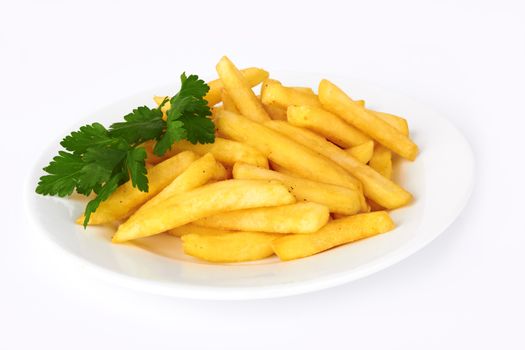 Potatoes fries in the plate on white