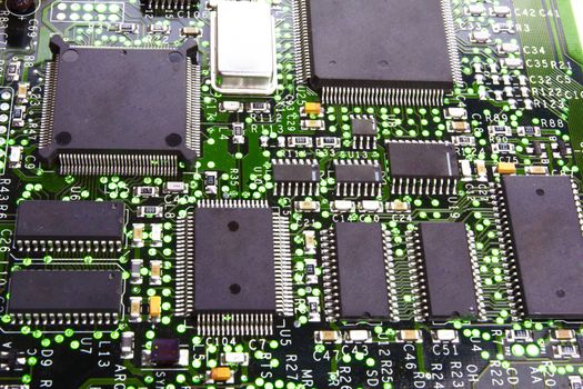 Detail of the front of a printed circuit board 