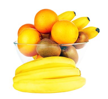 fruits in glass bowl isolated on a white 