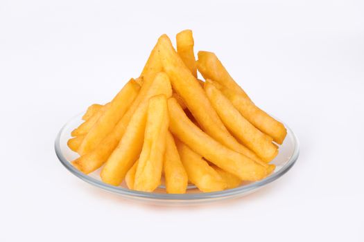 Potatoes fries in the plate on white