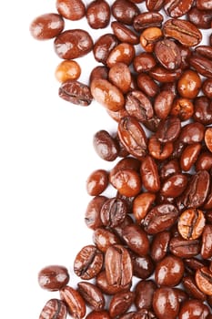 Brown coffee beans on a white background