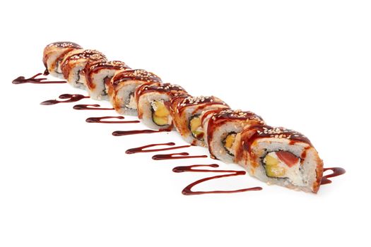 traditional fresh japanese sushi rolls on a white background 