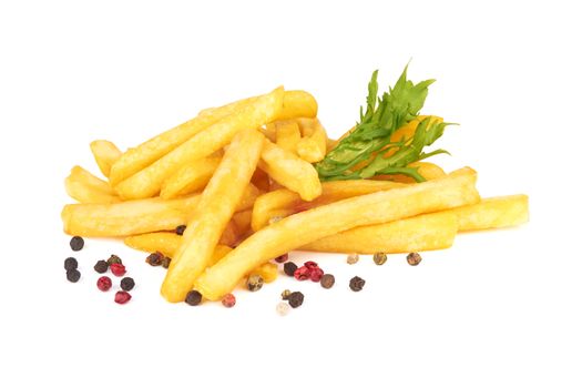 French fries on a white background