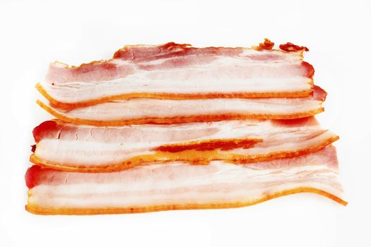  tasty sliced pork bacon on white background 