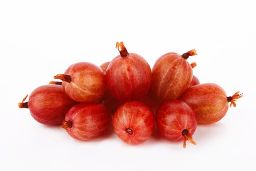 Red ripe gooseberries on a white background 