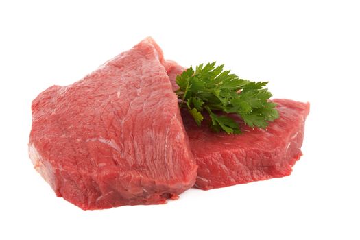 Two round steaks on a white background 
