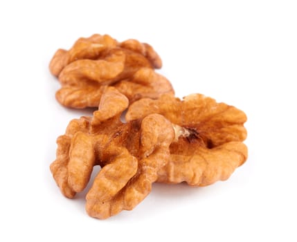 Group of peeled walnuts isolated on a white