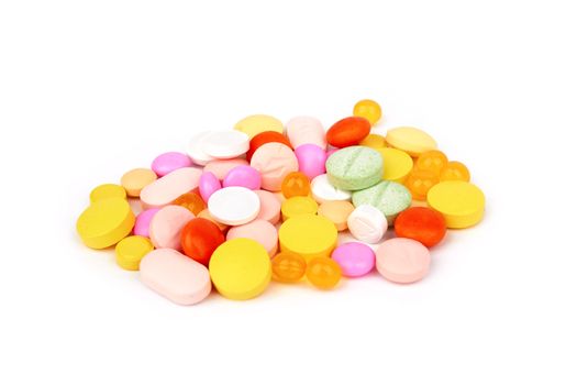 vitamins, pills and tablets on a white background 