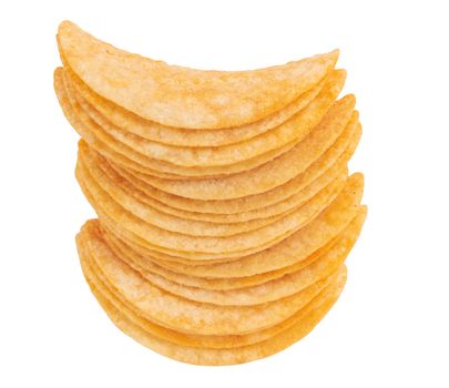 Stack of potato chips on a white background 