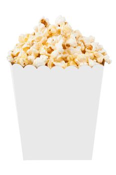 Full bucket of popcorn. Isolated on white background