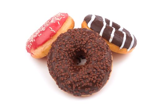 different kinds of donuts on a white background