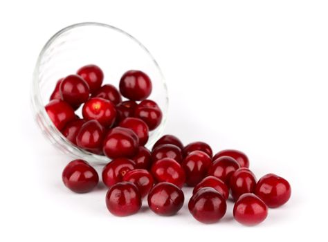 Ripe cherries in a glass bowl