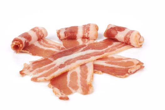 sliced pork bacon isolated on white background