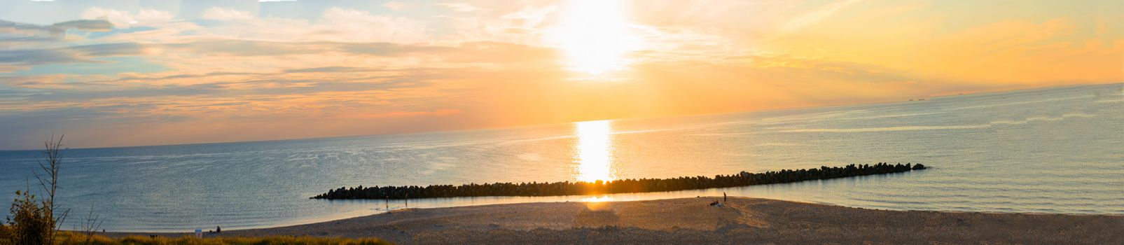 Panorama sunset on the beach at the Baltic Sea