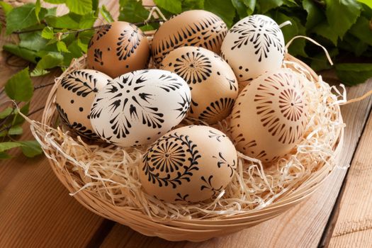 Easter eggs painted with wax - technique typical for certain parts of the Czech Republic